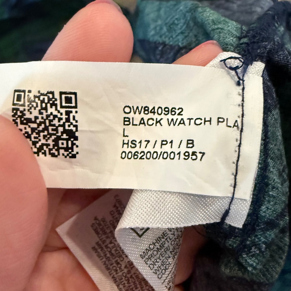Old Navy Green Navy Plaid Puff Sleeve Peplum Top Sweetheart Neck Smocked Large - Picture 10 of 10